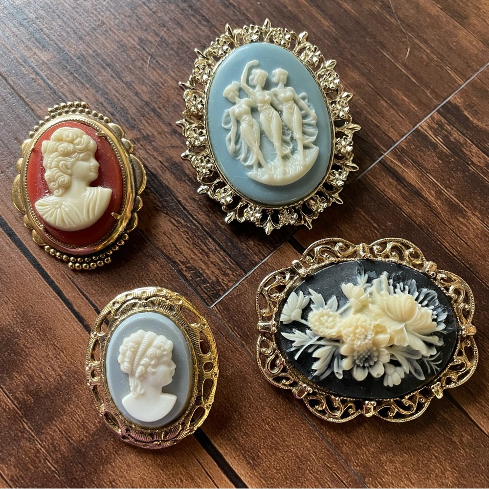 Vintage Victorian Revival Brooches - Celluloid or Resin Cameo